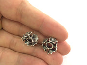 2 Silver Rondelle Beads Antique Silver Plated Brass Flower  Rondelle Beads 15x9 mm  G3488
