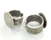 Silver Ring Setting Blank Cabochon Base Mounting Adjustable Ring Base Bezel  (20 mm blank) Antique Silver Plated Brass G3800