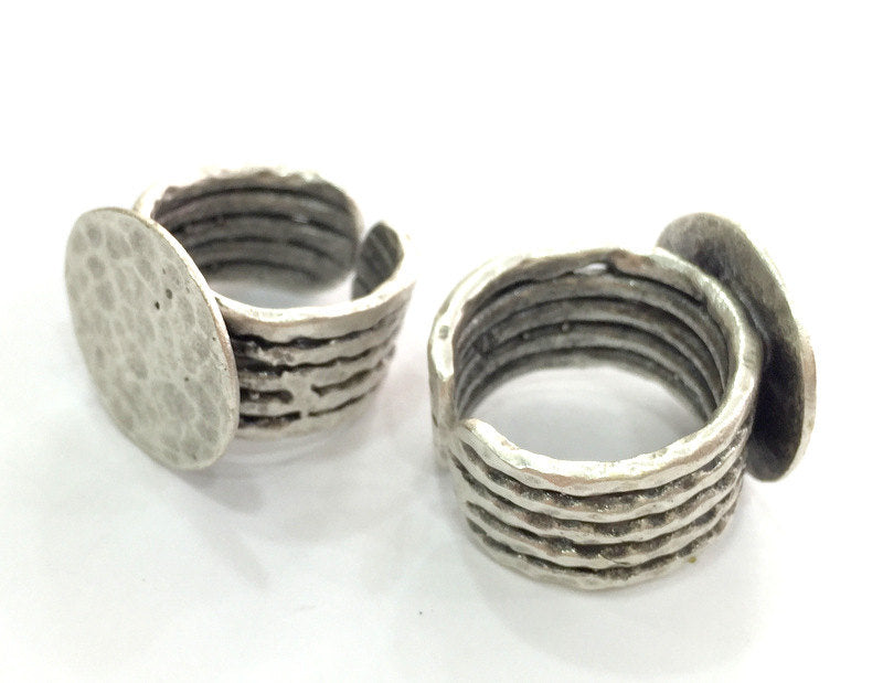 Silver Ring Setting Blank Cabochon Base Mounting Adjustable Ring Base Bezel  (20 mm blank) Antique Silver Plated Brass G3800