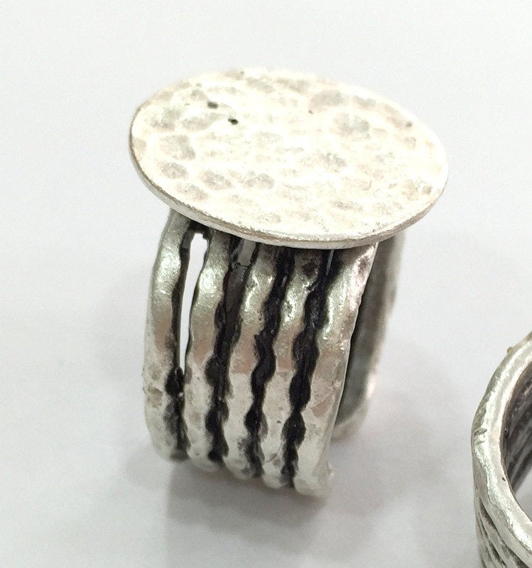 Silver Ring Setting Blank Cabochon Base Mounting Adjustable Ring Base Bezel  (20 mm blank) Antique Silver Plated Brass G3800