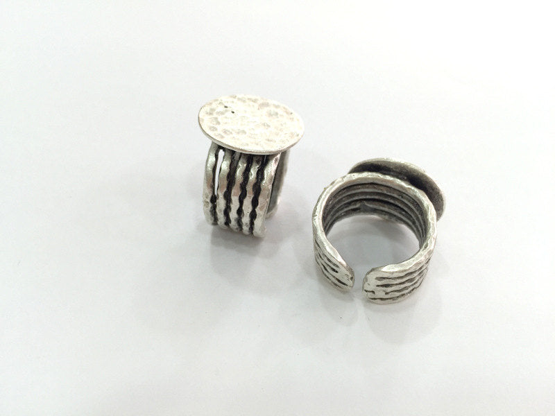 Silver Ring Setting Blank Cabochon Base Mounting Adjustable Ring Base Bezel  (20 mm blank) Antique Silver Plated Brass G3800