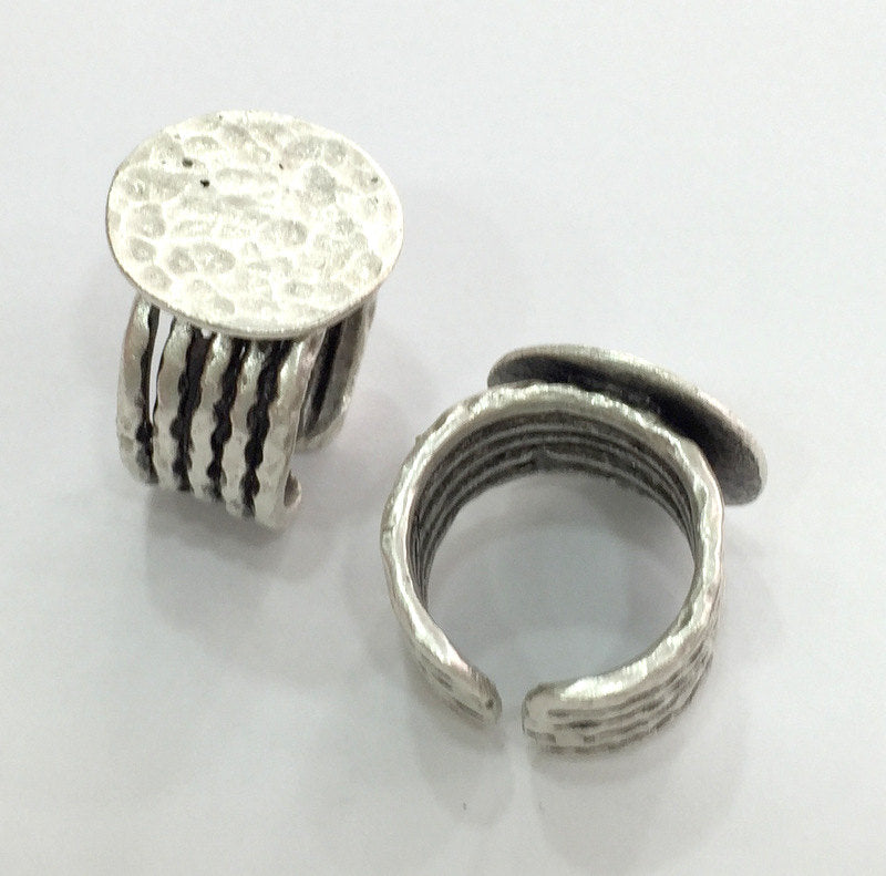 Silver Ring Setting Blank Cabochon Base Mounting Adjustable Ring Base Bezel  (20 mm blank) Antique Silver Plated Brass G3800