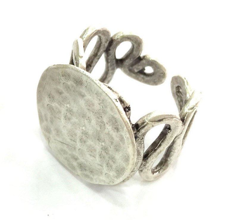 Adjustable Ring Blank, (20 mm blank) Antique Silver Plated Brass G3801