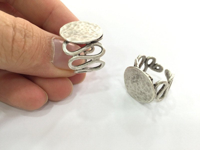 Adjustable Ring Blank, (20 mm blank) Antique Silver Plated Brass G3801