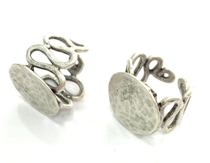 Adjustable Ring Blank, (20 mm blank) Antique Silver Plated Brass G3801