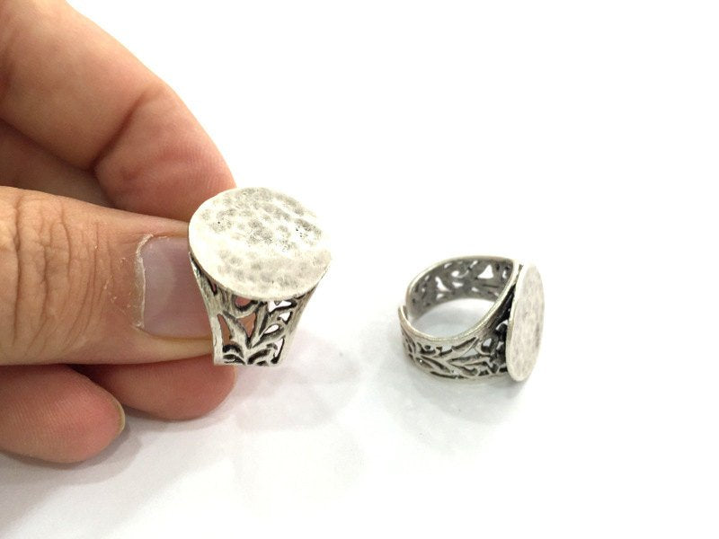 Adjustable Ring Blank, (20 mm blank) Antique Silver Plated Brass G3803