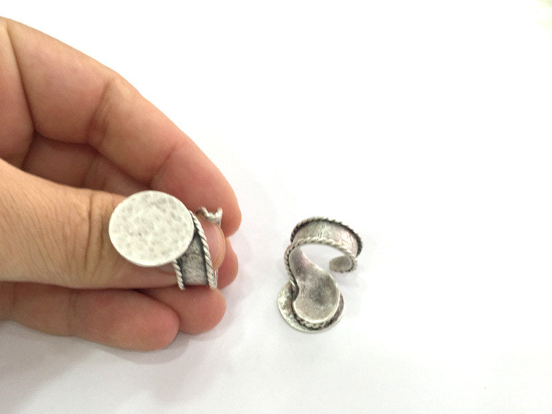 Adjustable Ring Blank, (20 mm blank) Antique Silver Plated Brass G3805