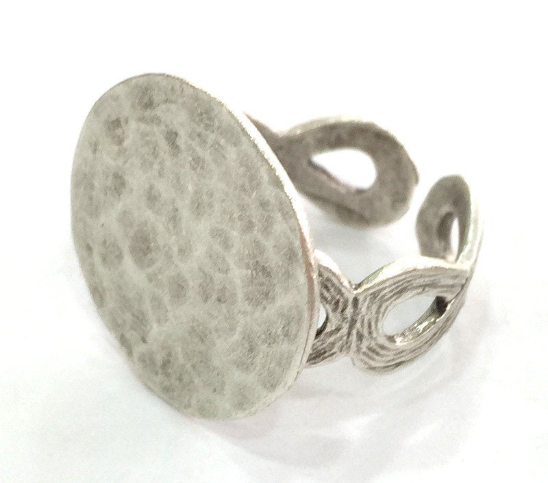 Adjustable Ring Blank, (20 mm blank) Antique Silver Plated Brass G3808