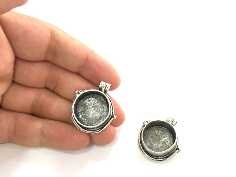 Antique Silver Plated Brass  Mountings , Blanks 32x30 mm (20 mm blank) G3811