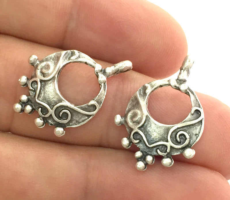 2  Antique Silver Plated Brass Charms 26x17 mm G3812