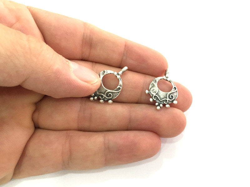 2  Antique Silver Plated Brass Charms 26x17 mm G3812