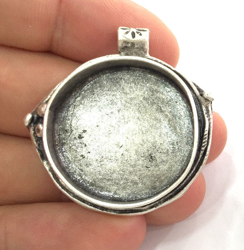 Antique Silver Plated Brass Mountings , Blanks 40x37 mm (27mm blank) G11485