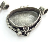Antique Silver Plated Brass  Mountings , Blanks 44x30 mm (30x22 mm drop blank) G3815