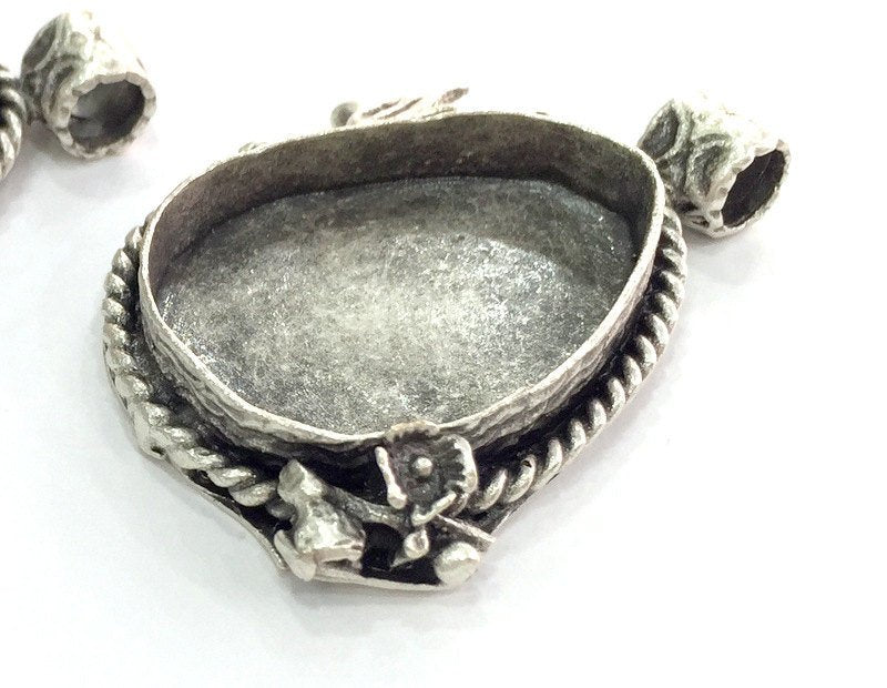 Antique Silver Plated Brass  Mountings , Blanks 44x30 mm (30x22 mm drop blank) G3815