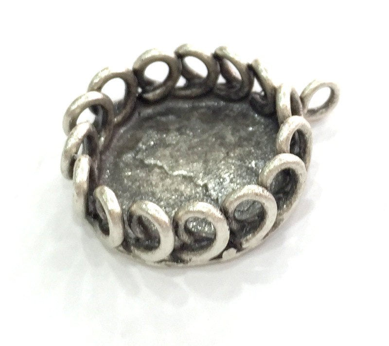 Antique Silver Plated Brass  Mountings , Blanks 32x22 mm (20 mm blank) G3817