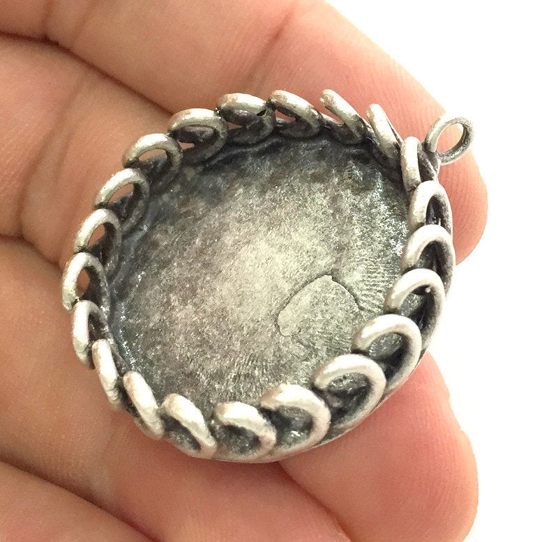 Antique Silver Plated Brass  Mountings , Blanks 40x34 mm (27 mm blank) G12643