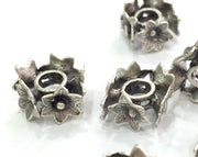 2 Silver Rondelle Beads Antique Silver Plated Brass Flower  Rondelle Beads 15x9 mm  G3488