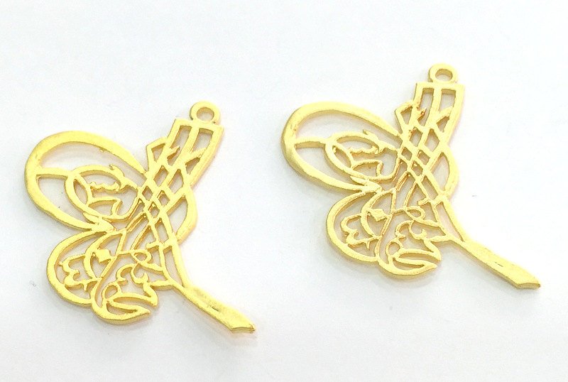 2 Ottoman Signature Charms, Gold Plated Brass 40x35mm  G3825