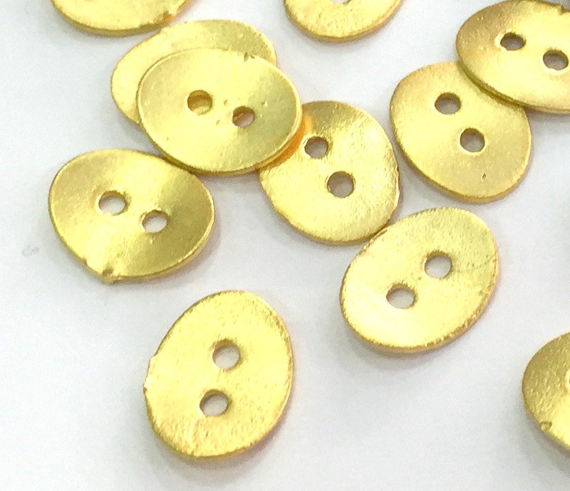 8 Pcs Gold Plated Metal Button  Connector  with two holes 13x10 mm G3827