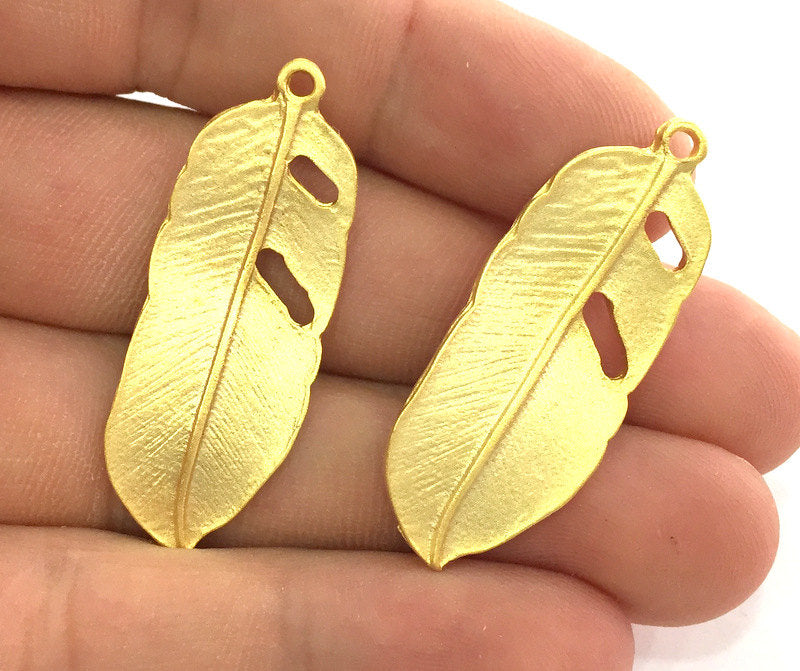 Gold Plated Feather Pendant  42x15 mm  G3829