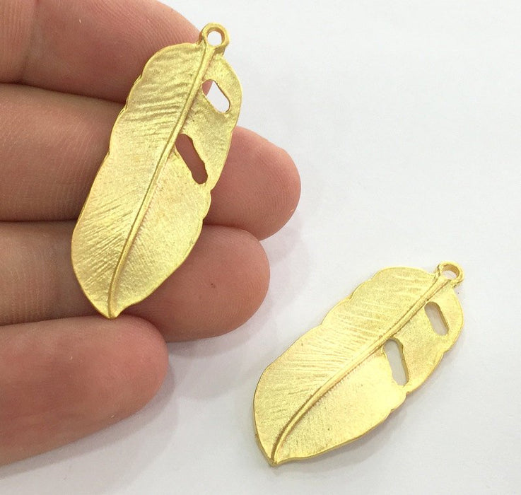 Gold Plated Feather Pendant  42x15 mm  G3829