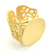Gold Ring Blank Bezel Settings Cabochon Base Mountings Adjustable (20mm blank ) Gold Plated Brass G3835