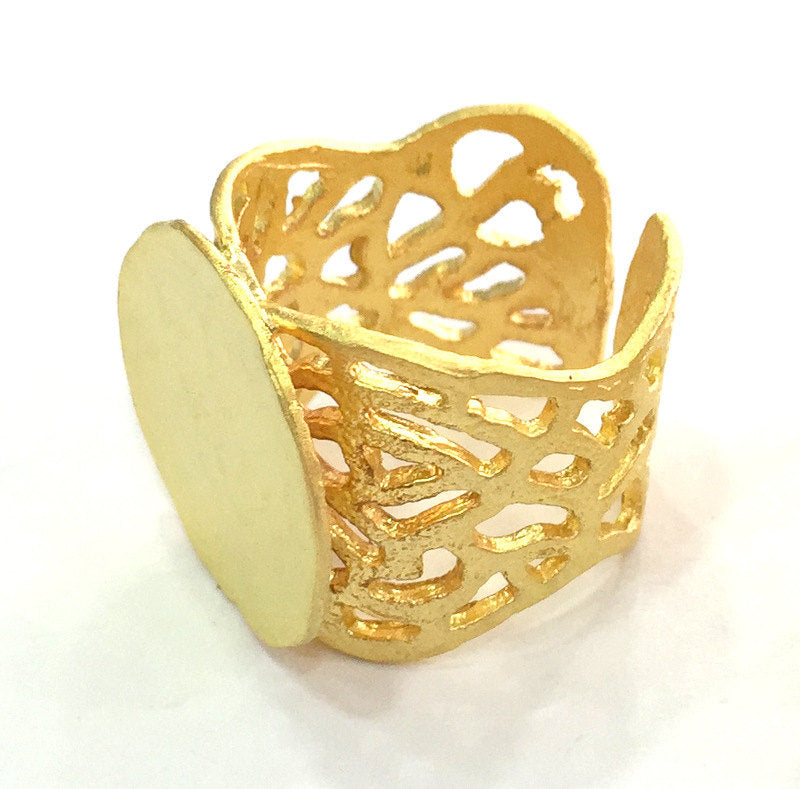 Gold Ring Blank Bezel Settings Cabochon Base Mountings Adjustable (20mm blank ) Gold Plated Brass G3835