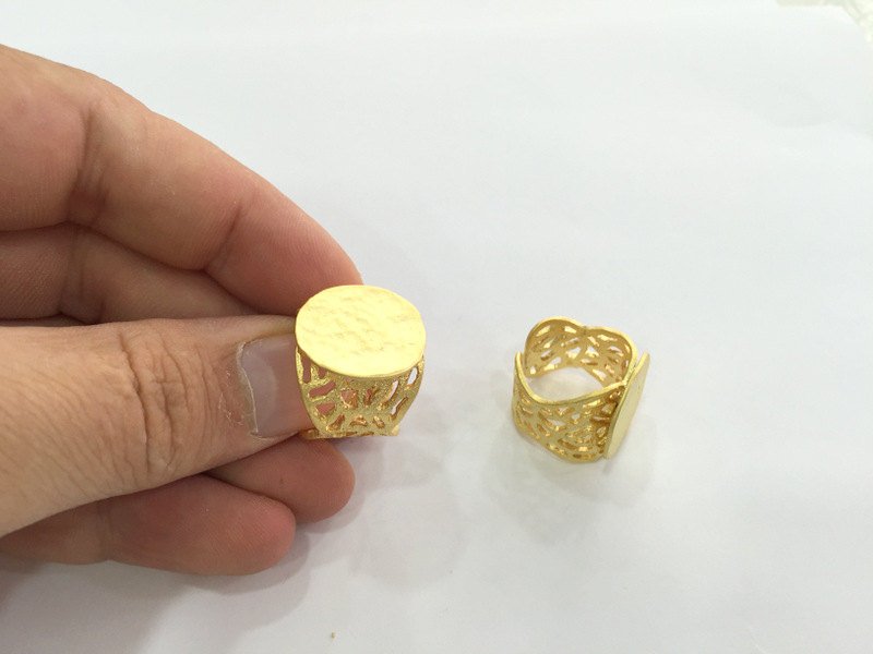 Gold Ring Blank Bezel Settings Cabochon Base Mountings Adjustable (20mm blank ) Gold Plated Brass G3835