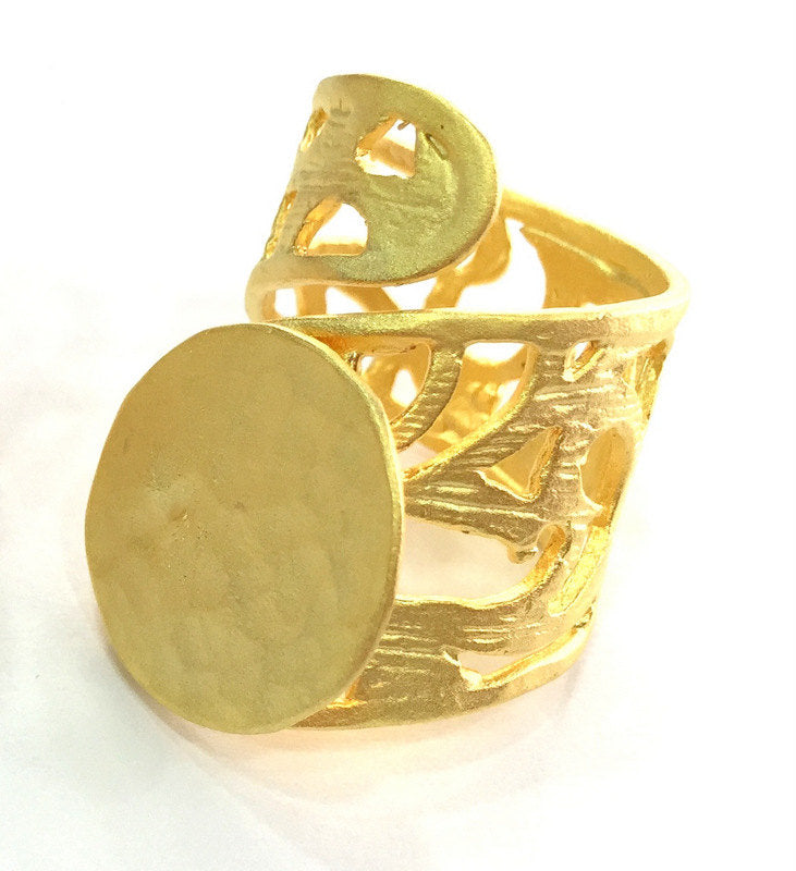 Gold Plated Ring Blank Base Bezel Settings Cabochon Base Mountings Adjustable  (20mm blank ) Gold Plated Brass G3843
