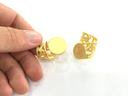 Gold Plated Ring Blank Base Bezel Settings Cabochon Base Mountings Adjustable  (20mm blank ) Gold Plated Brass G3843