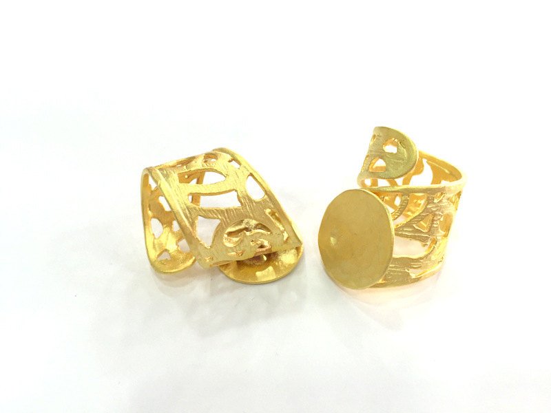 Gold Plated Ring Blank Base Bezel Settings Cabochon Base Mountings Adjustable  (20mm blank ) Gold Plated Brass G3843