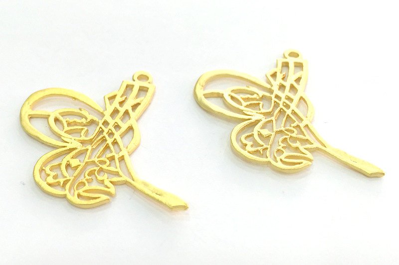 2 Ottoman Signature Charms, Gold Plated Brass 40x35mm  G3825