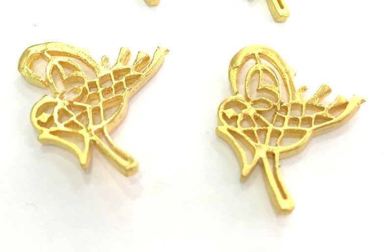 2 Ottoman Signature Charms, Gold Plated Brass 25x22mm  G3826