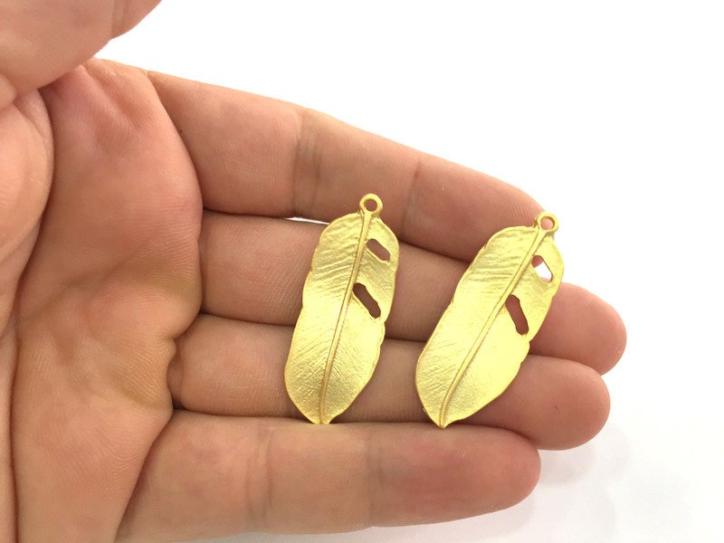 Gold Plated Feather Pendant  42x15 mm  G3829