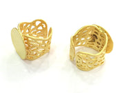 Gold Ring Blank Bezel Settings Cabochon Base Mountings Adjustable (20mm blank ) Gold Plated Brass G3835