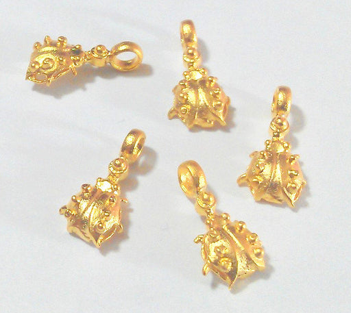 4 Pcs  Ladybug Charms, Gold Plated Brass G11498