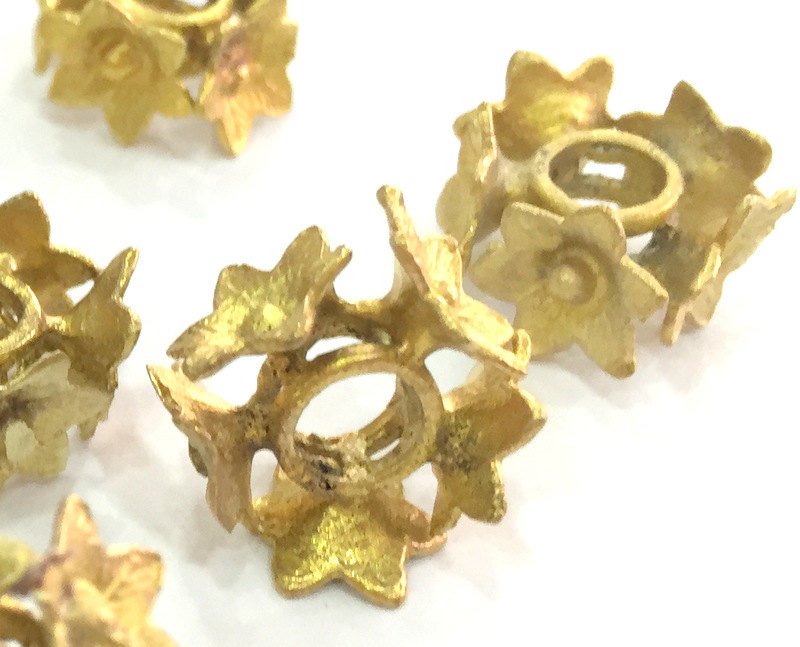 2 Raw Brass Flower Rondelle 15x8 mm G3923