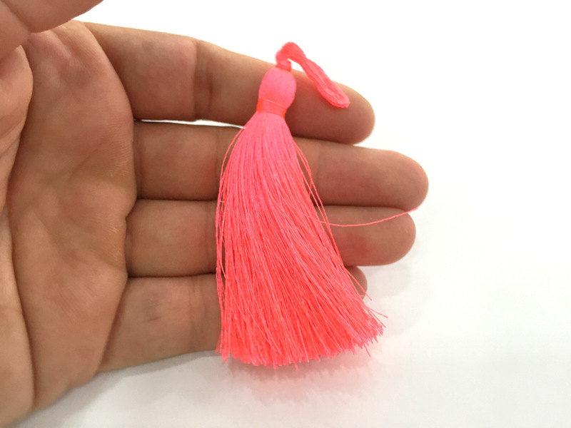 2 Neon Pink Tassel Thread Tassel 2 pcs (78 mm - 3 inches)  G9599