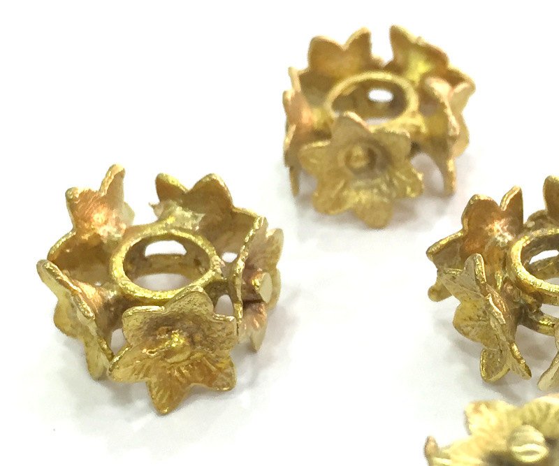 2 Raw Brass Flower Rondelle 15x8 mm G3923