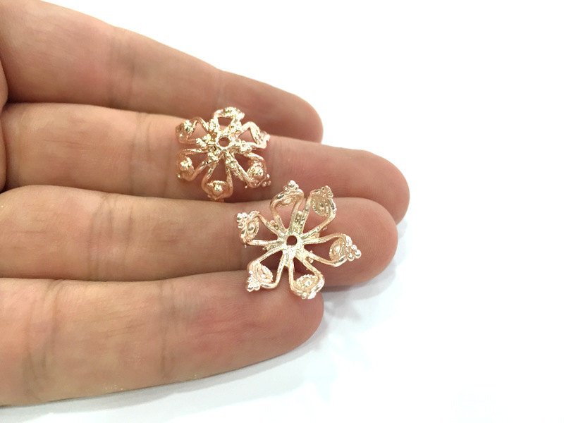 2 Rose Gold Caps Findings Rose Gold Plated Brass   20x10mm  G3940