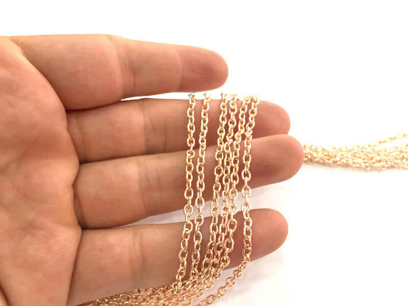 Rose Gold Chain Rose Gold Plated Round Cable Chain 3x4 mm - unsoldered  1 Meter - 3.3 Feet  G9593