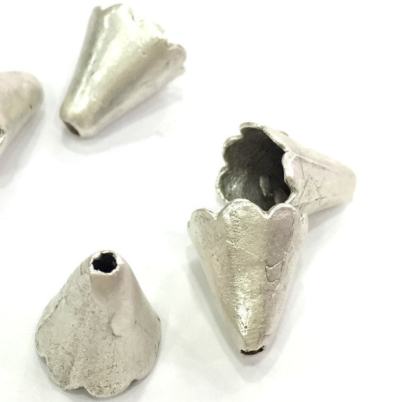 4 Antique Silver Plated Brass Cones , Findings  12x10mm  G3950