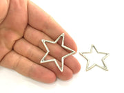 2 Star Pendants , Antique Silver Plated Metal 40 mm   G3957