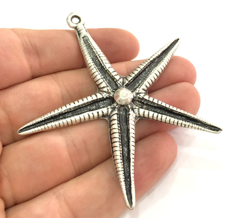 Starfish Pendants , Antique Silver Plated Metal 74x72 mm   G3958