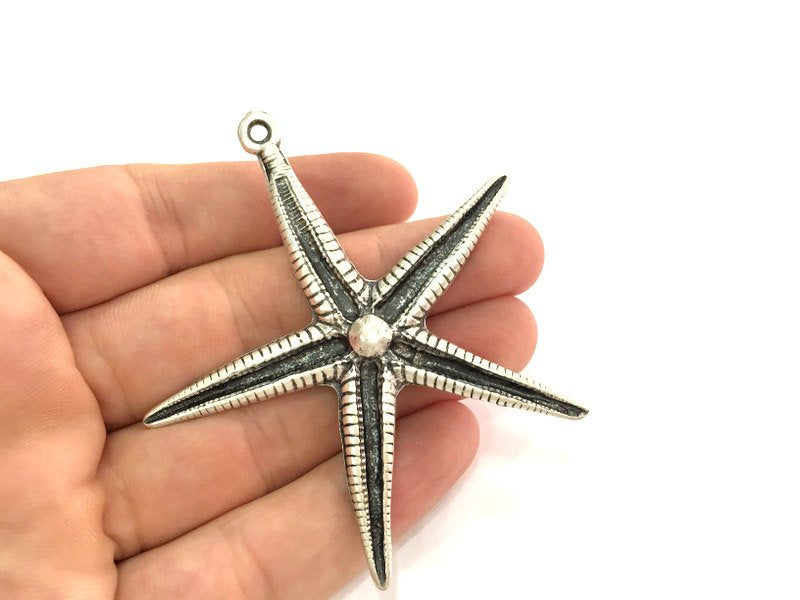 Starfish Pendants , Antique Silver Plated Metal 74x72 mm   G3958