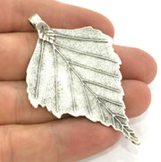 Silver Pendant Leaf Pendants , Antique Silver Plated Metal 66x42 mm   G3959