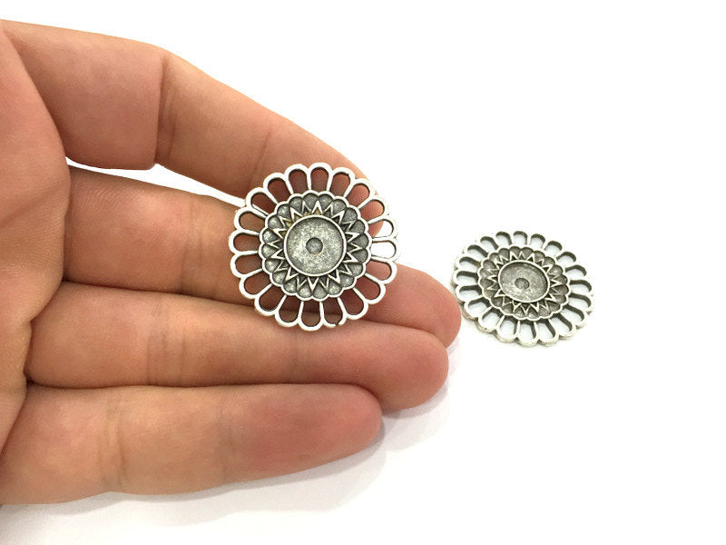 2 Antique Silver Connector Blank , Mountings  (10mm Blank)  G3963