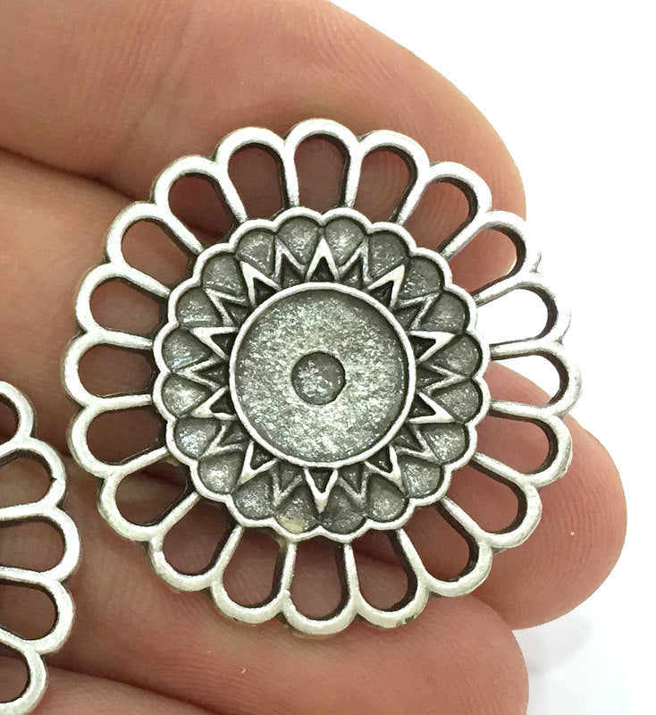 2 Antique Silver Connector Blank , Mountings  (10mm Blank)  G3963