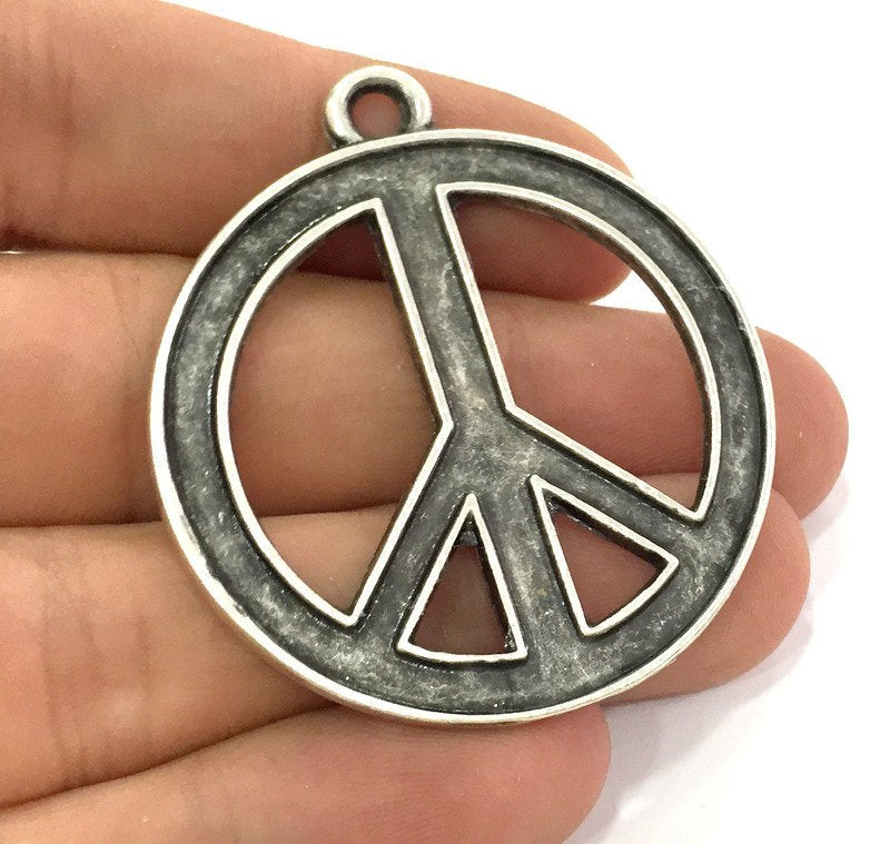 Peace Pendants , Antique Silver Plated Metal 45 mm   G3965