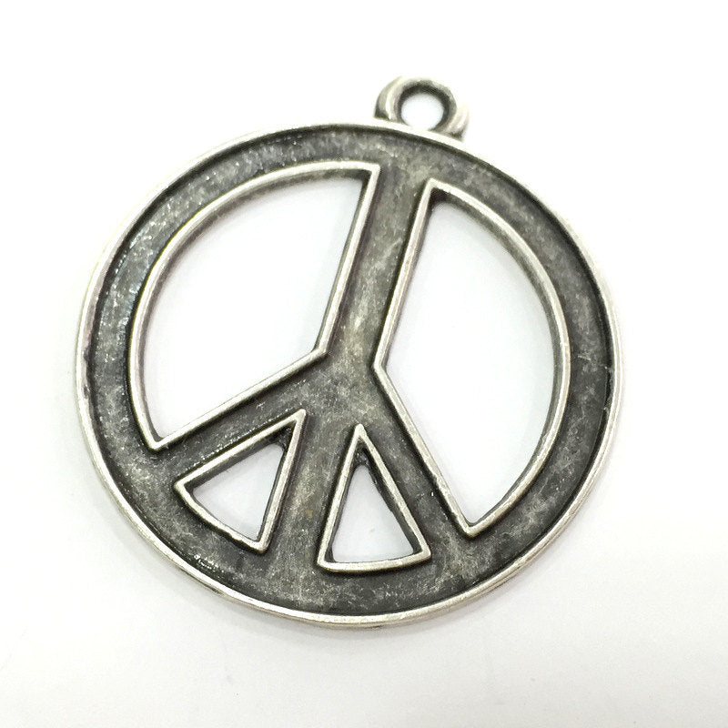 Peace Pendants , Antique Silver Plated Metal 45 mm   G3965